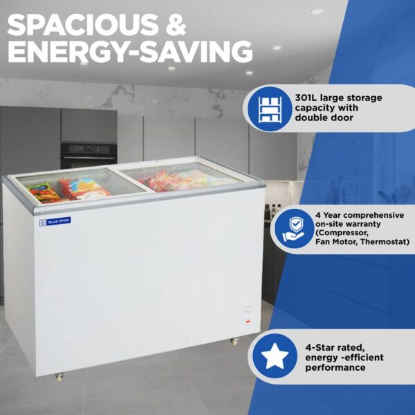 Blue Star Glass Top Deep Freezer GT4-300M 1