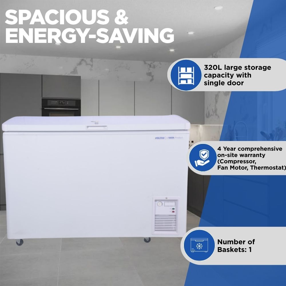 衝立　送料込み￼ Voltas 320 Liter Single Door Deep Freezer CFHT320SD (White